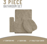3 Piece Bath Rug Set: 1 Bath Rug, 1 Contour Mat and 1 Toilet Seat Cover