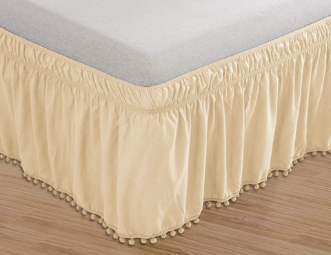 Simple Elegance 1500 Series EZ On Wrap Around Solid Pom Pom Bed Skirt