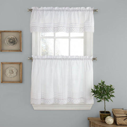 Pleated Crochet Window Curtain Tier Pair, 56 in x 36 in, White