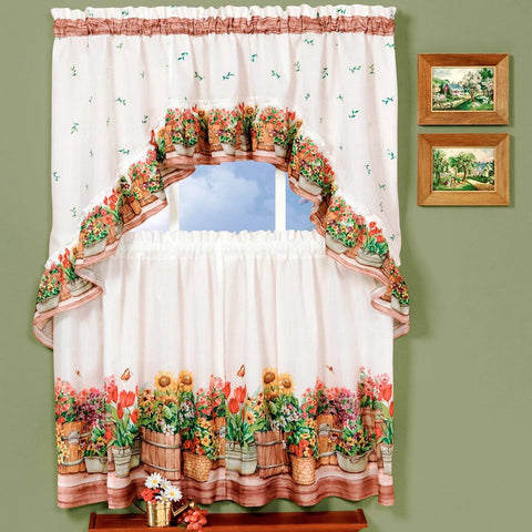 Kitchen Curtain and Swag Set, Country Garden, 24" x 57"