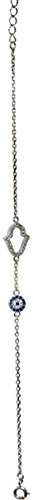 Utimate Protective Silver Bracelet Amulet with Hamsa Charm  and Evil Eye With Micro CZ Stones - 8 inch