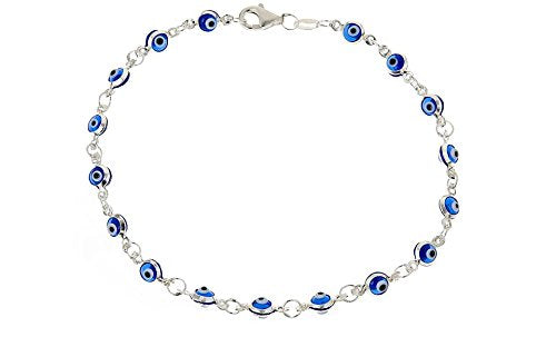 Ben & Jonah 925 Sterling Silver Evil Eye 8 inch Bracelet - Dark Blue