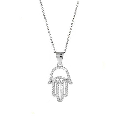 Ben and Jonah 925 Sterling Silver CZ Evil Eye in Hamsa with 18 inch Link Chain