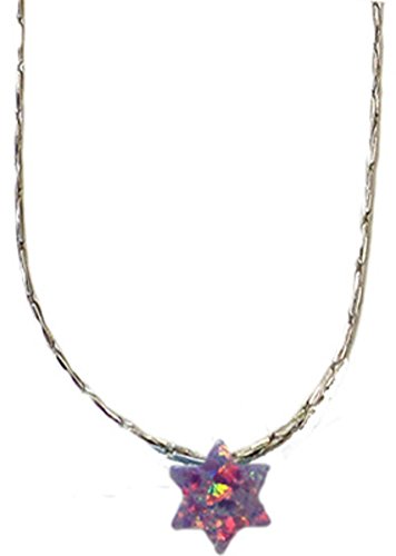 Opal Purple Star Of David With Silver Necklace - Chain 18 inch Pendant 1/4 inch W 1/4 inch H