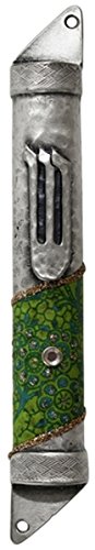 Ultimate Judaica Mezuzah Case Pewter 10cm Green