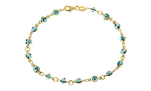 Ben & Jonah 925 Sterling Silver Gold PLated Evil Eye 8 inch Bracelet - Lt. Blue