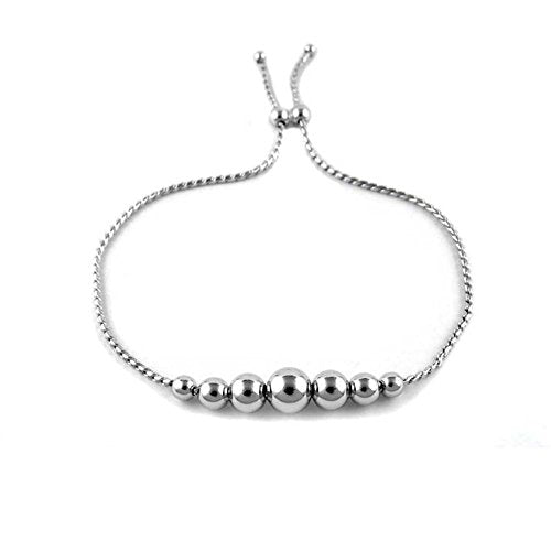 Ben and Jonah Fancy 925 Sterling Silver Graduated Bead Adjustable Bracelet 9 inch L