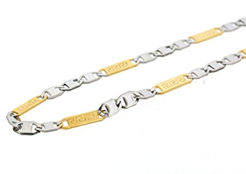Ben and Jonah Stainless Steel Two-Tone Men's Greek Key Designed Link Necklace 23.5 inch (60cm)