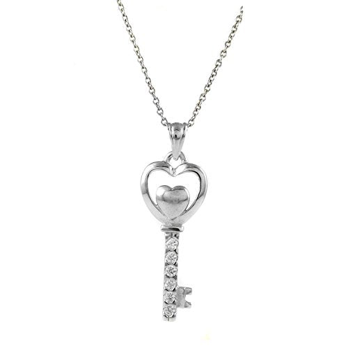 Ben and Jonah 925 Sterling Silver Heart Key Pendant with Stones and 18 inch Chain