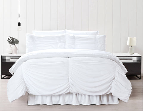 Simple Elegance by Ben&Jonah Ruffled Frills 8 Piece King Size Down Alternative Comforter Set (102" x 86") - White