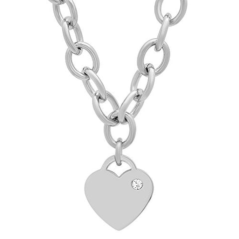 Lady's Stainless Steel Rolo Necklace with Swarovski Elements Heart Charm