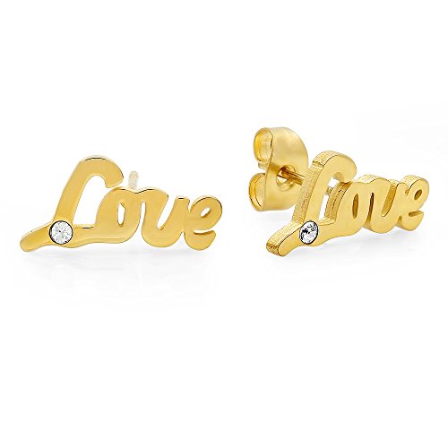 Swarovski Elements Lady's 18K Gold Plated Stainless Steel inch Love inch Stud Earring