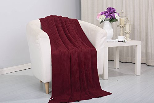 Tejido Collection Classic Woven Knitted Throw Blanket (50 inch x 60 inch ) - Burgundy