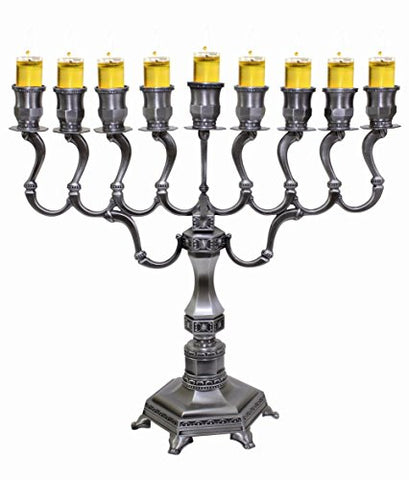 Lamp Lighters Ultimate Judaica Menorah Pewter 14 inch H