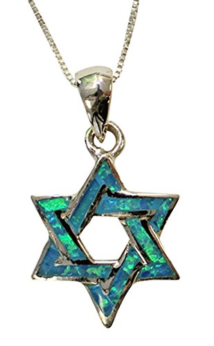 Silver & Opal Star Of David Necklace - Chain 18 inch Pendant 3/4 inch H 5/8 inch W