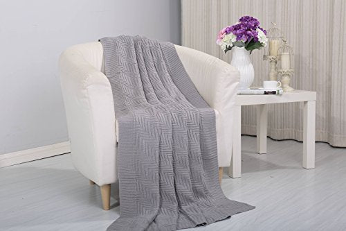 Tejido Collection Classic Woven Knitted Throw Blanket (50 inch x 60 inch ) - Grey