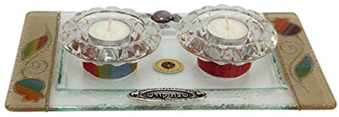 Ultimate Judaica Candle Stick With Tea Light Applique - Â Rainbow - Â Tray 11  inch  W X 6  inch  L Candle Sticks 2  inch  H