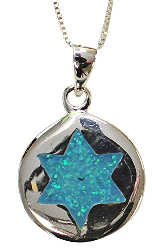 Silver & Opal Star Of David Necklace - Chain 18 inch Pendant 5/8 inch D