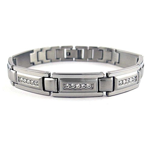 Ben & Jonah Stainless Steel Watch Style Bracelet with Clear Stones (8 inch L)