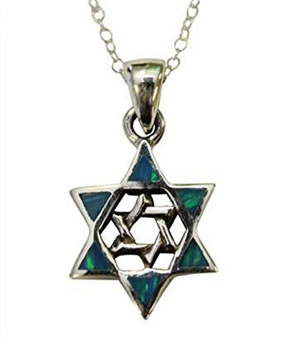 Silver Opal Star Of David Necklace - Chain 18 inch Pendant 1/2 inch W 1 inch H
