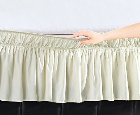 EasyWrap Ivory Elastic Ruffled Bed Skirt with 16 inch  Drop - Queen/King