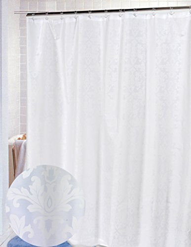 BenandJonah Collection Fabric Shower Curtain 70 x 72 inch Damask White