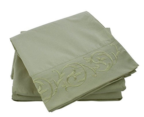Cozy Home Embroidered 4-Piece Sheet Set King - Green