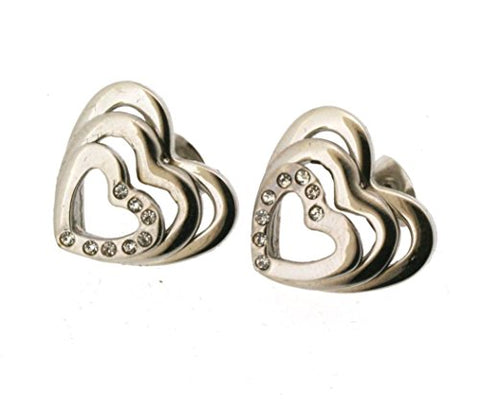 Ben and Jonah Stainless Steel Three Layered Heart Stud Earring with 8 Stones