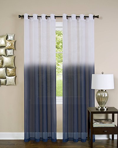 Quintessence Ombre Sheer Window Curtain Panel (52 inch x 63 inch ) - Blue