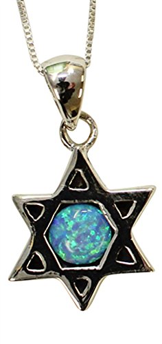 Silver & Opal Star Of David With Chai Necklace - Chain 18 inch Pendant 3/4 inch H 5/8 inch W