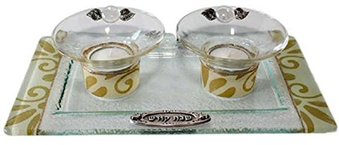5th Avenue Collection Candle Stick With Tea Light Applique - Pearl/Gold - Tray 11 inch  W X 6 inch  L Candlesticks 2 inch  H