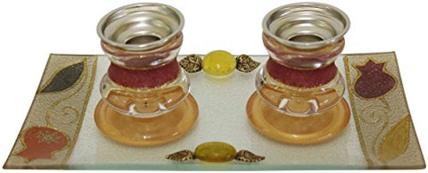 5th Avenue Collection Candle Stick With Tray Small Applique - Red - Candle Stick 2.5 inch  H Â Tray 8 inch W x 4 inch H