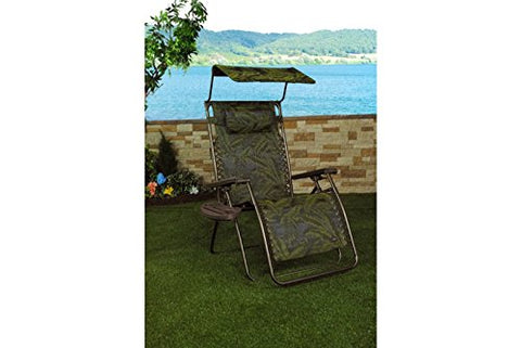 Patio Bliss GRAVITY FREE Chair X-Wide with Sun-Shade and Cup Tray - Fern Jacquard