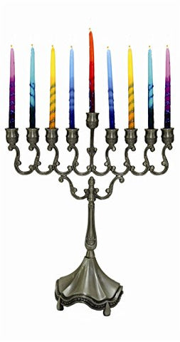 Lamp Lighters Ultimate Judaica Pewter Menorah - Â 8 inch  H X 6.5 inch  W