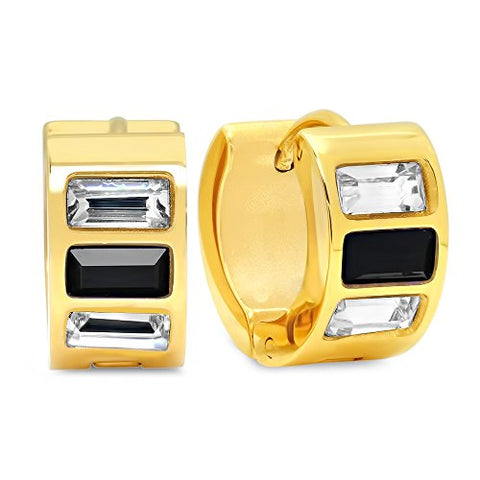 Ben and Jonah Ladies 18k Gold Plated Stainless Steel White and Purple Simulated Diamond Layered Huggies