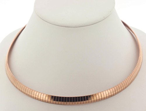 Ben and Jonah Stainless Steel Rose Gold Plated Omega Necklace 17 inch (43cm) Long and 0.31 inch (8mm) Thick