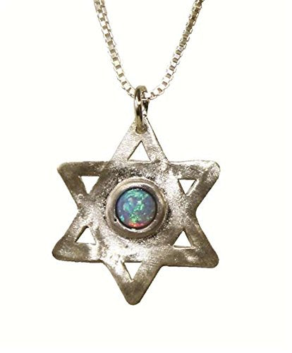 Silver Star Of David With Opal - Chain 16 inch Pendant 5/8 inch W X 6/8 inch H
