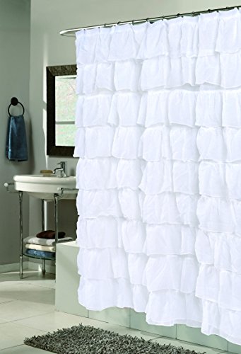 The Conquistador Collection Flamenco Tiered Crushed Voile Fabric Shower Curtain (70 inch x 72 inch ) - White