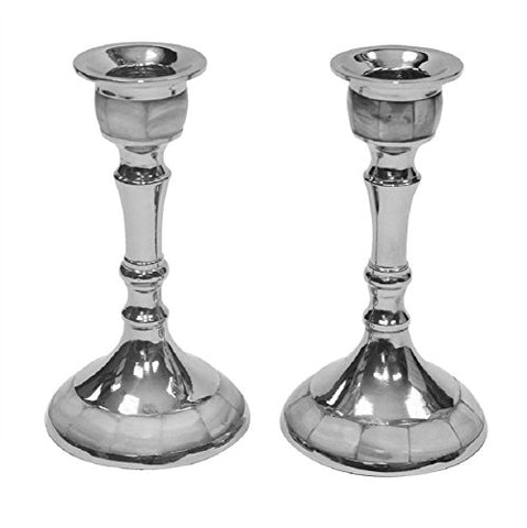 Ultimate Judaica Candlestick Nickel W/Mother Of Pearl 5 inch H