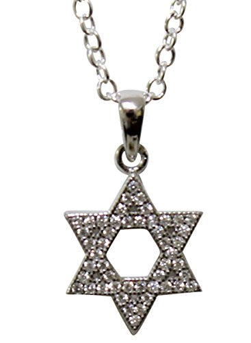 Silver Star of David Amulet with Micro CZ Stones - Chain 18 inch Perndant - 3/4W x 1/2 inch H