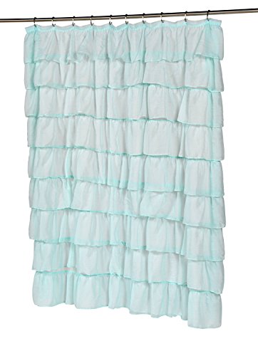 The Conquistador Collection Flamenco Tiered Crushed Voile Fabric Shower Curtain (70 inch x 72 inch ) - Spa Blue