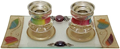5th Avenue Collection Candle Stick With Tray Small Applique - Rainbow - Candle Stick 2.5 inch  H Â Tray 8 inch W x 4 inch H