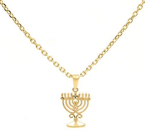 BenandJonah Stainless Steel Menorah Pendant With 18 inch  Chain Gold Plated