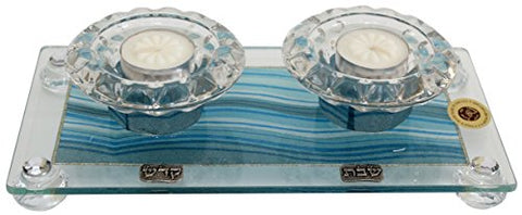 5th Avenue Collection Candle Stick With Tea Light Applique - Ocean Blue - Tray 11  inch  W X 6  inch  L Candlesticks 2  inch  H
