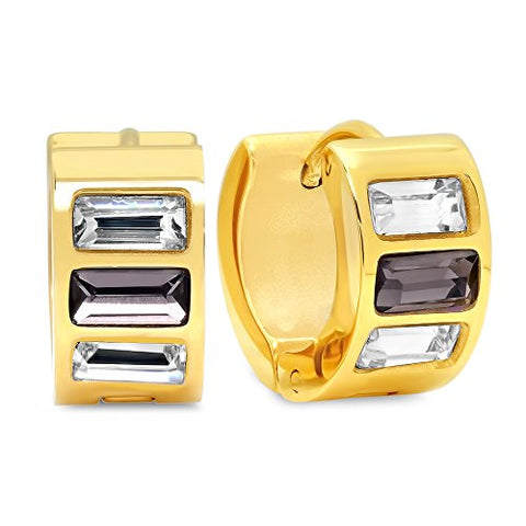 Ben and Jonah Ladies 18k Gold Plated Stainless Steel White and Blue Simulated Diamond Layered Huggies