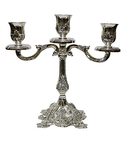 Ultimate Judaica Silver Plated Candelabra 3 Branch - 9.5 inch H