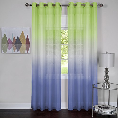 Prisma Ombre Sheer Window Curtain Panel (52 inch x 84 inch ) - Green