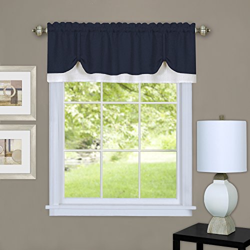 Sally Elegance Double Layered Pick-Up Valance (58 inch x 14 inch ) Navy