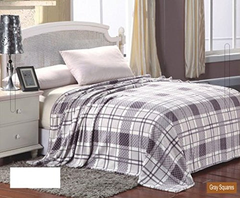 Ultra Soft Grey Square Plaid Design Queen Size Microplush Blanket