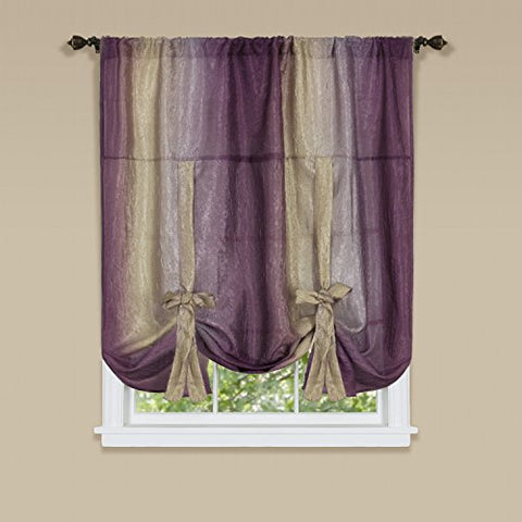 Ben&Jonah Collection Ombre Window Curtain Tie Up Shade 50x63 - Aubergine